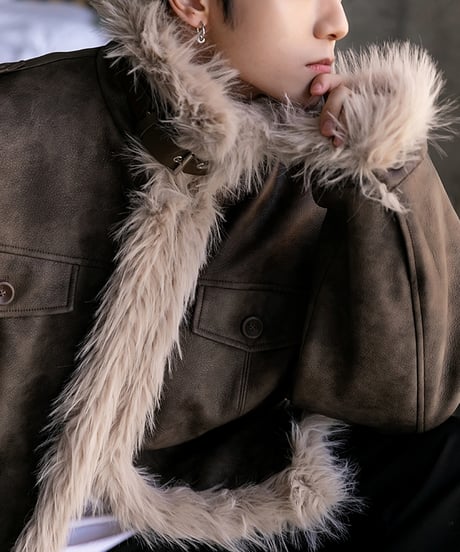 FAUX LEATHER FUR JACKET /2color