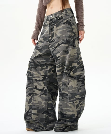 opium camouflage cargo denim カモ柄　ワイドカーゴ 迷彩カーゴショートパンツ M バギーショーツ カモ y2k opium