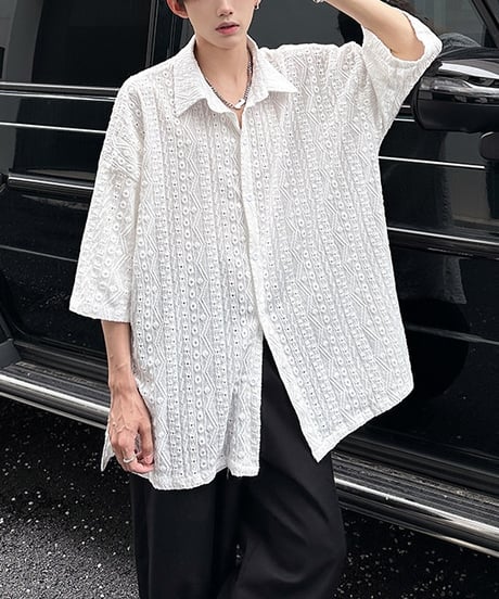 LOOSE EMBOSSED LACE SHIRT /2color