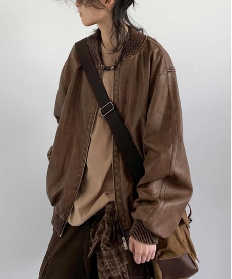 VINTAGE FAUX LEATHER JACKET  /2color