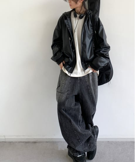 FAUX LEATHER HOODED BLOUSON