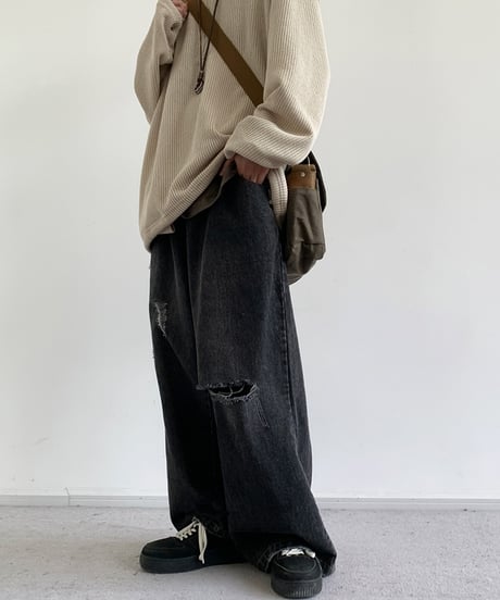 WIDE DAMAGE JEANS /2color