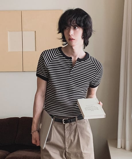 CLASSICBORDER HENLEY TEE /2color