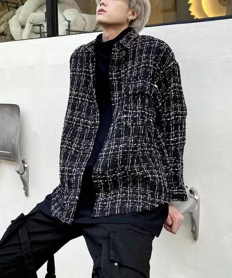 CHECKED JACQUARD SHIRT JACKET /2color