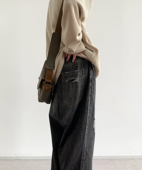 WIDE DAMAGE JEANS /2color