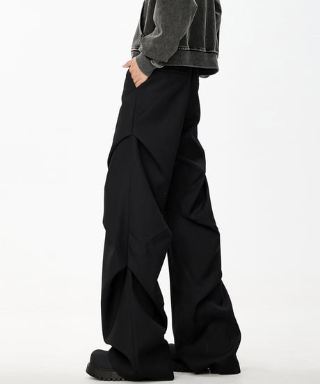 PLEATED WIDE PARACHUTE PANTS /2color