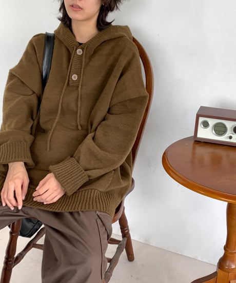 LOOSE KNIT RIBBED HOODIE  /3color