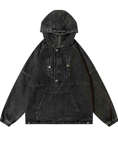 VINTAGE WASH HALF-ZIP DENIM HOODIE