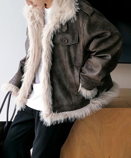 FAUX LEATHER FUR JACKET /2color