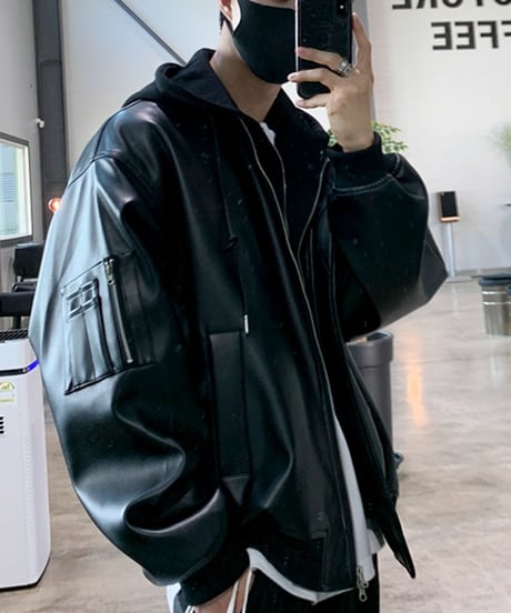 FAUX LEATHER HOODED BLOUSON
