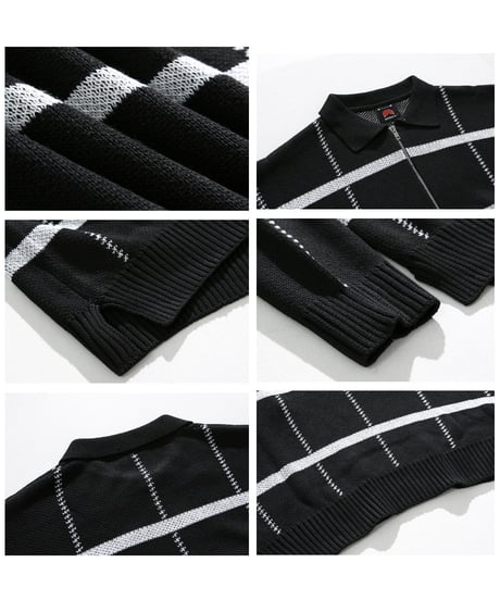 HALF-ZIP CHECK KNIT POLO /2color