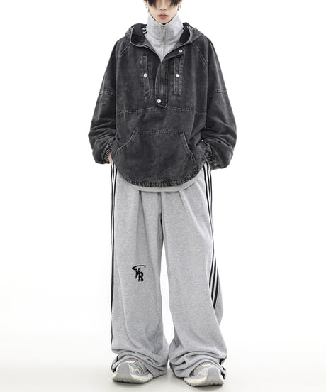 VINTAGE WASH HALF-ZIP DENIM HOODIE