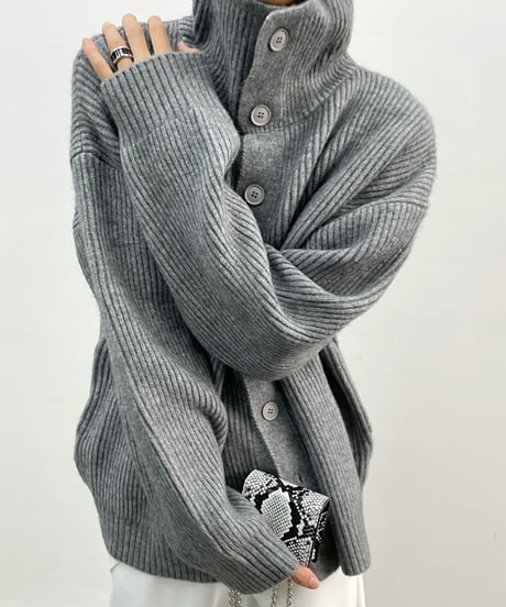 HIGH-COLLAR KNIT CARDIGAN /3color