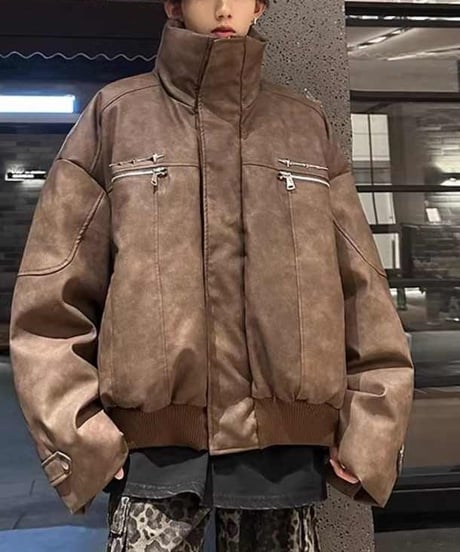 FAUX LEATHER DOWN BLOUSON /2color
