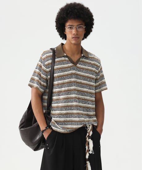 TEXTURESTRIPE KNIT POLO /2color