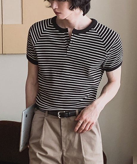 CLASSICBORDER HENLEY TEE /2color