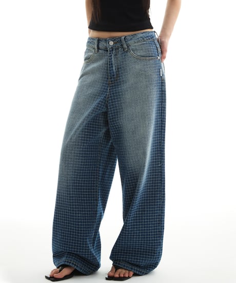 【即納】GRID WIDE DENIM PANTS