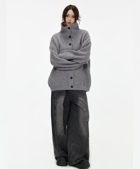 CHUNKY KNIT TURTLE CARDIGAN /3color