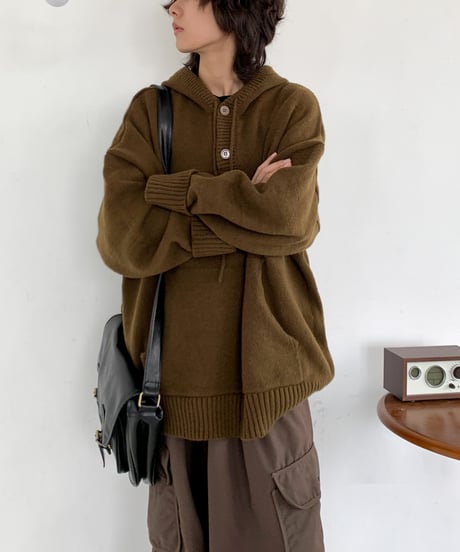 LOOSE KNIT RIBBED HOODIE  /3color