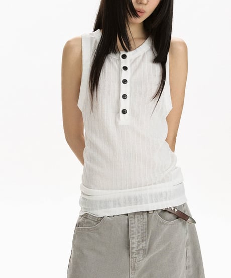 LUXRIB HENLEY SLEEVELESS /3color