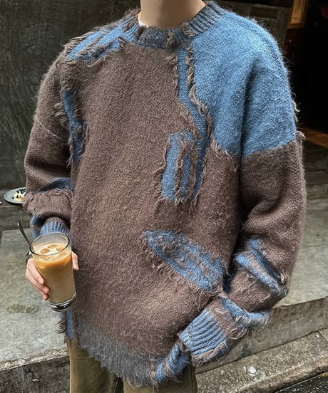 WOOL-MIX SPLICING LOOSE KNIT