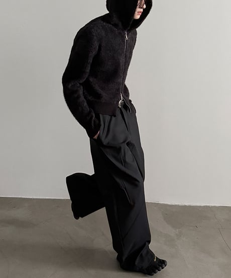 W-ZIP SHAGGY KNIT HOODIE /2color