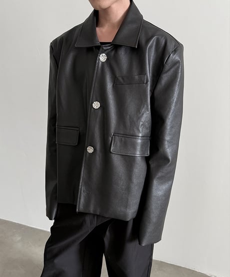 BUTTON DESIGN FAUX LEATHER JACKET