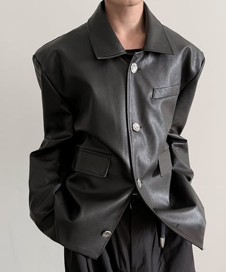 BUTTON DESIGN FAUX LEATHER JACKET