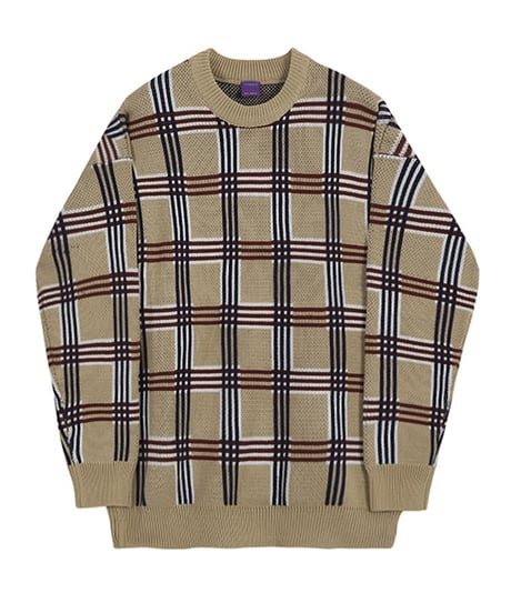 PLAID LOOSE KNIT PULLOVER