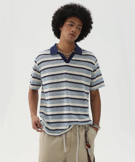 TEXTURESTRIPE KNIT POLO /2color
