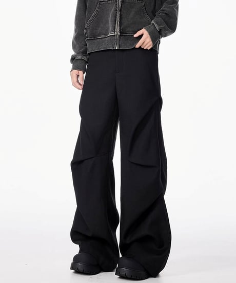 PLEATED WIDE PARACHUTE PANTS /2color