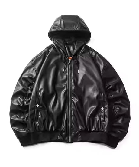 FAUX LEATHER HOODED BLOUSON