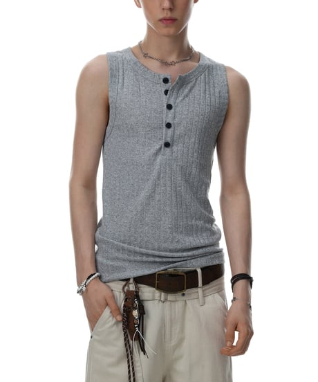 LUXRIB HENLEY SLEEVELESS /3color