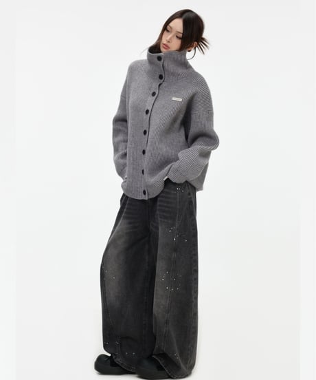 CHUNKY KNIT TURTLE CARDIGAN /3color
