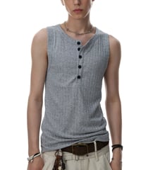 LUXRIB HENLEY SLEEVELESS /3color