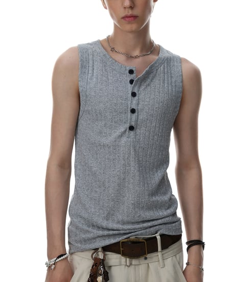 LUXRIB HENLEY SLEEVELESS /3color