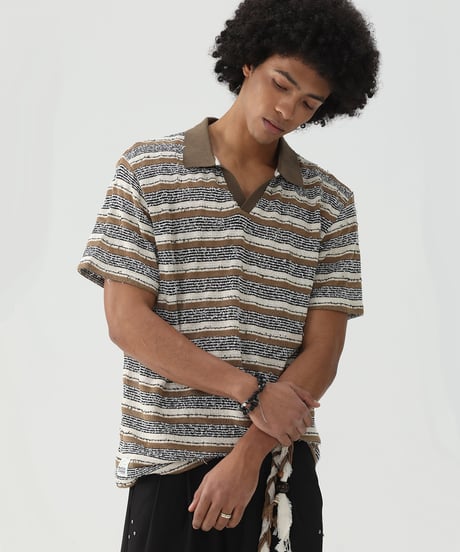 TEXTURESTRIPE KNIT POLO /2color