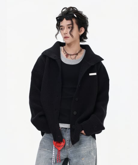 CHUNKY KNIT TURTLE CARDIGAN /3color