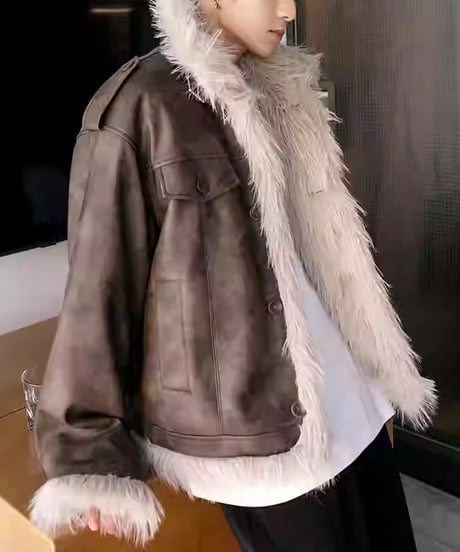 FAUX LEATHER FUR JACKET /2color