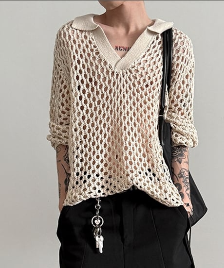 VOID MESH SKIPPER KNIT /2color