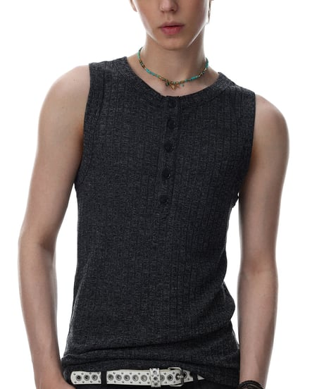 LUXRIB HENLEY SLEEVELESS /3color