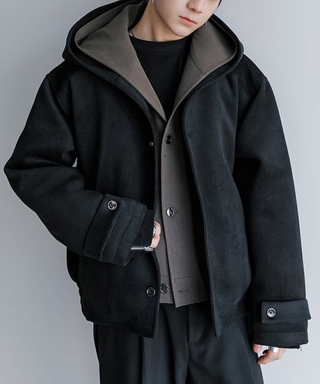 WOOL-MIX LAYERED SHORT COAT /2color