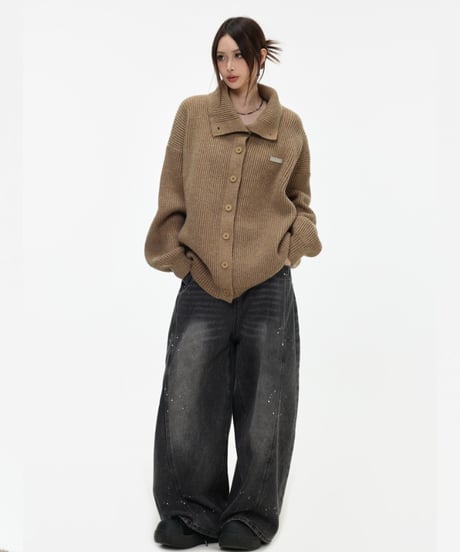 CHUNKY KNIT TURTLE CARDIGAN /3color