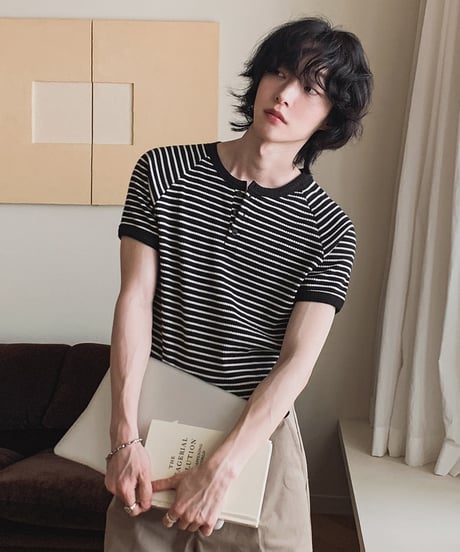 CLASSICBORDER HENLEY TEE /2color