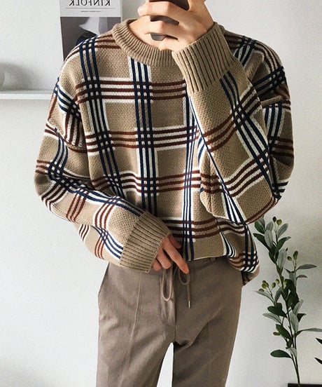 PLAID LOOSE KNIT PULLOVER