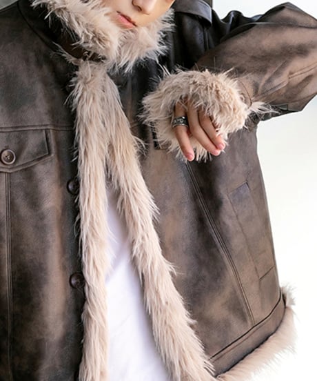 FAUX LEATHER FUR JACKET /2color