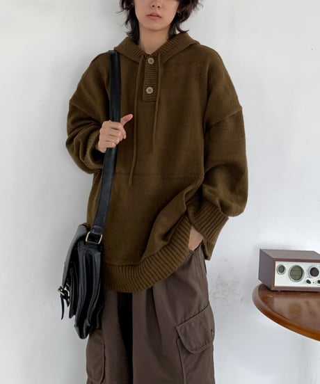 LOOSE KNIT RIBBED HOODIE  /3color