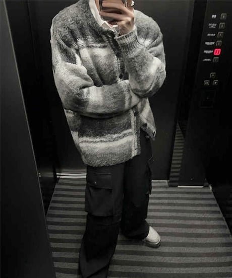 MOHAIR-LIKE STRIPED KNIT CARDIGAN /5color
