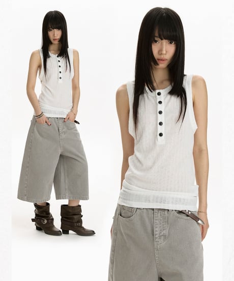 LUXRIB HENLEY SLEEVELESS /3color