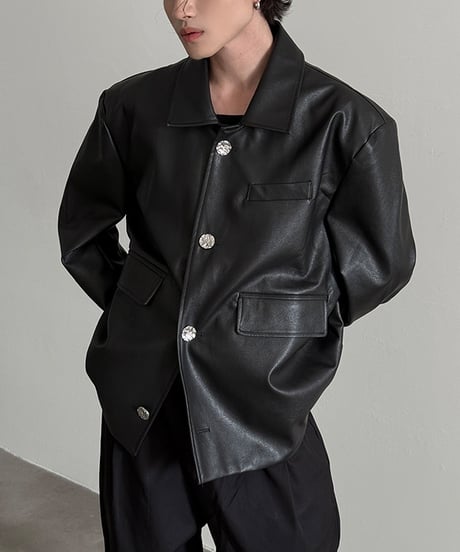 BUTTON DESIGN FAUX LEATHER JACKET